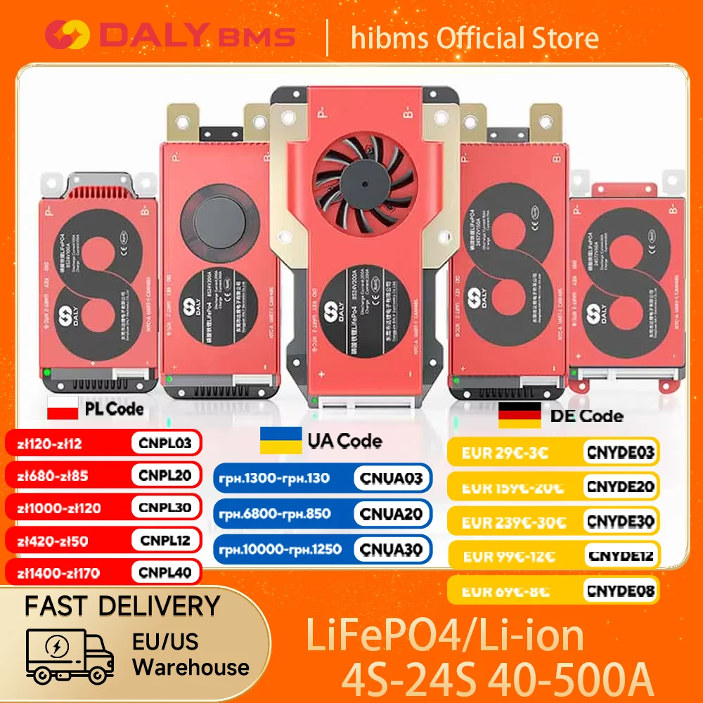 Daly BMS Smart BMS 4S Lifepo4 12V 7S 8S 24V 40A 60A 100A 150A 16S 48V 200A 250A BMS with CANBUS RS485 li-ion NMC 3.7V RV