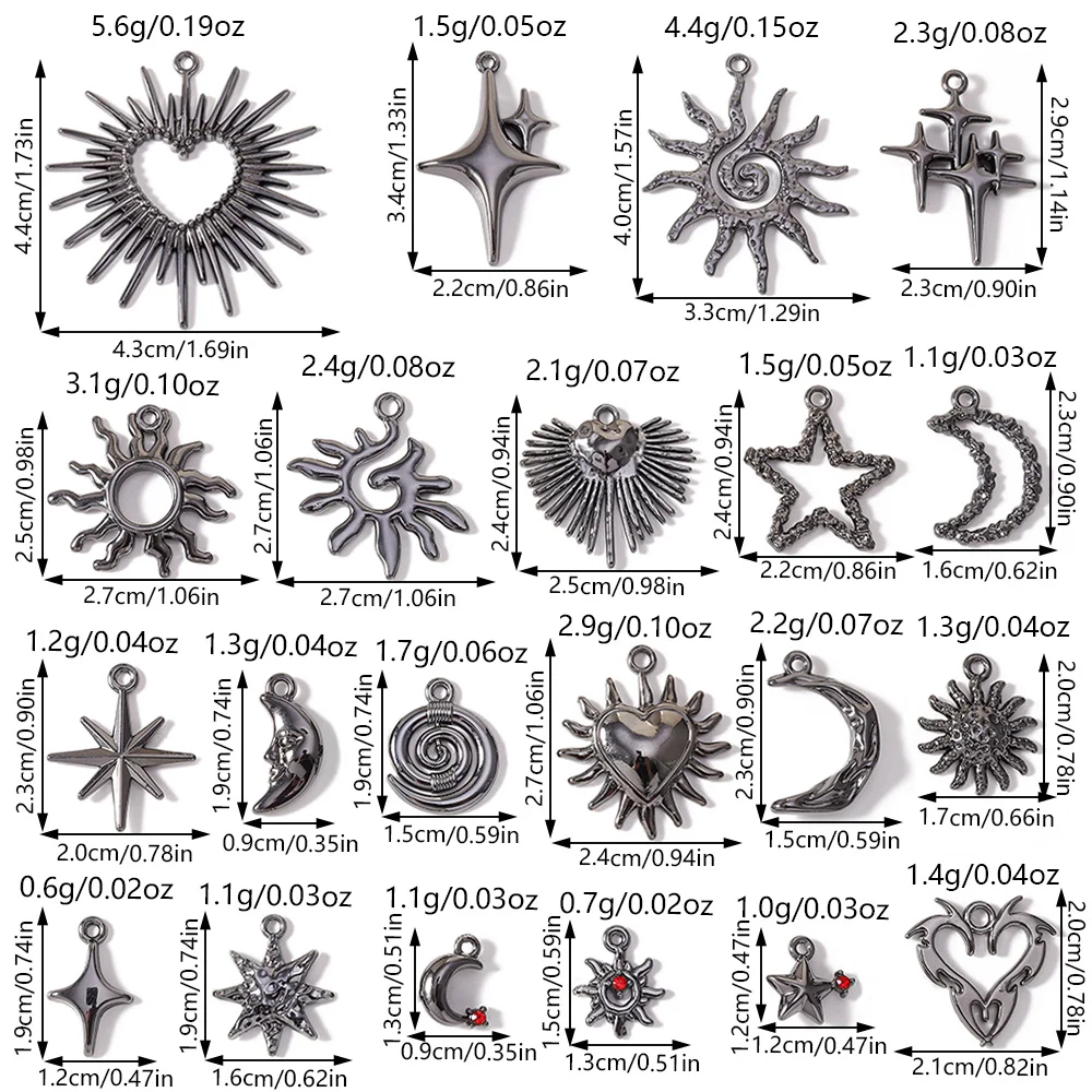 Tusember 5 Stück Hip-Hop Gun Black Sonne Mond Stern Herz Anhänger für Halsketten, Ohrringe, Armbänder, Schmuckherstellung, Bastelzubehör – Detail 2