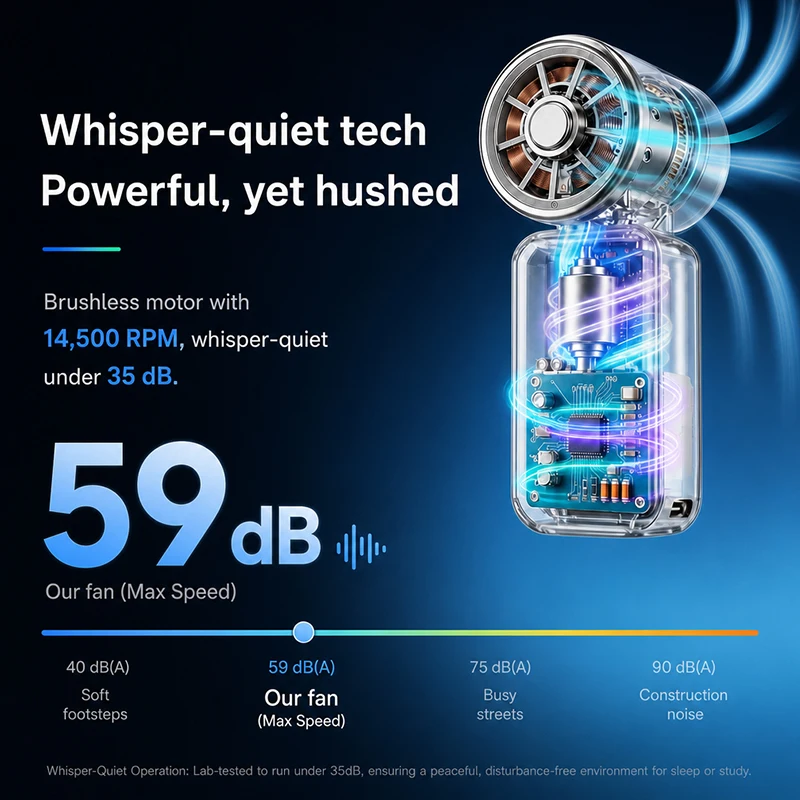 미니 팬 휴대용 고속 냉각 팬 아이스 압축 팬 3000mAh 5단 속도 180 °   조절 가능한 클립형 LED 디스플레이 USB 충전식