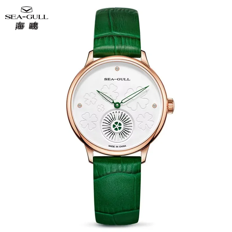 Seagull Ladies Automatic Mechanical Watch Fashion Skeleton Diamond Women Luxury Lucky Watch Four Leaves Clover Wristwatch 6150L