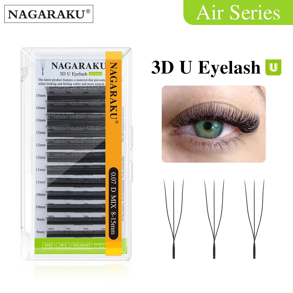 NAGARAKU U-Form 3D Weiche Leichte Natürliche Wimpernverlängerungen Flauschige Nerz-Imitat-Flauschfaser Parallele Make-up-Zubehörteile – Detail 1
