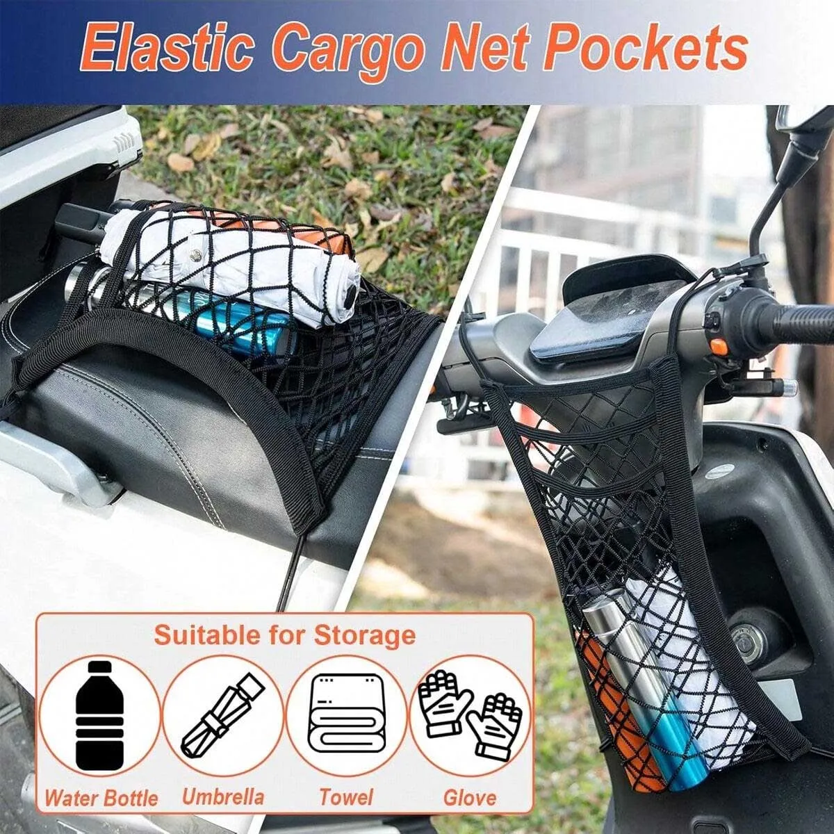 All-in-one universal motorcycle/scooter elastic cargo net with helmet binding for motorcycles, scooters and bicycles view 5