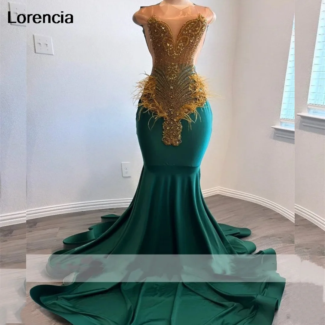 

Customized Mermaid Prom Dress 2024 For Black Girls Beading Crystals Rhinestones Feather Party Gown Vestidos De Festa YPD40