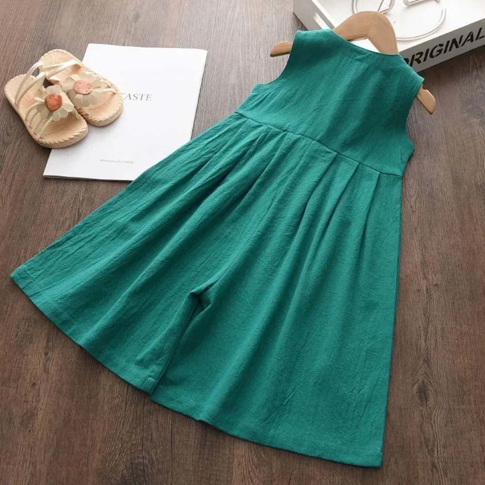 New Fashionable Girls' Jumpsuit Girls' Baby Casual Jumpsuit Children's Solid Color Clothing Sleeveless Clothing 3-7Y - view 4