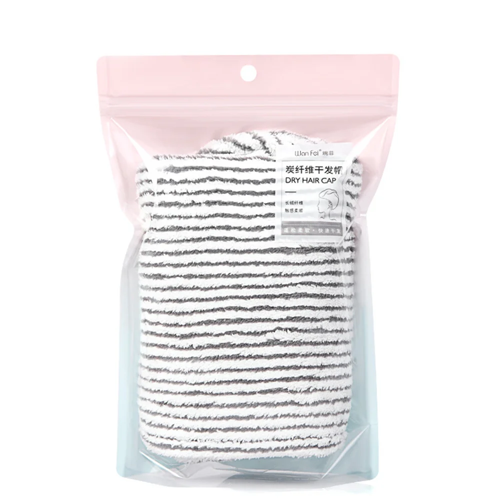 

Superfine Fiber Hair Drying Cap Black and White Stripe Quick Dry Moisture Absorbing Towel for Wet Hair Lightweight Portable