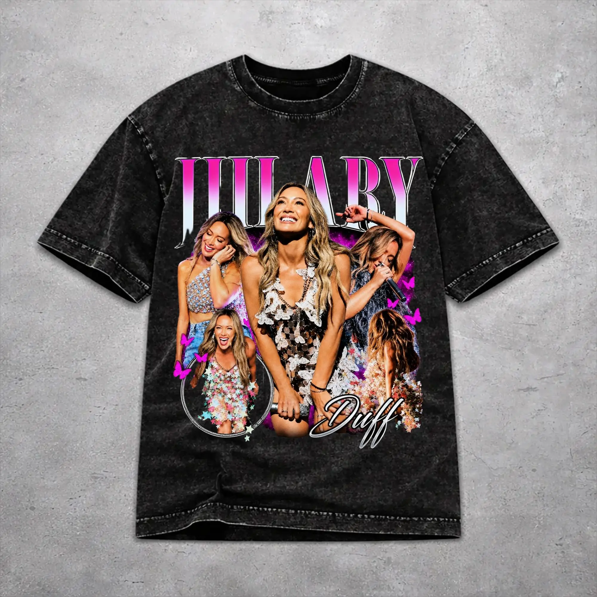Hilary Duff Lucky Me Tour 2026 Washed T Shirt Vintage Streetwear for Men Women  Loose Tee T-Shirts Short Sleeve
