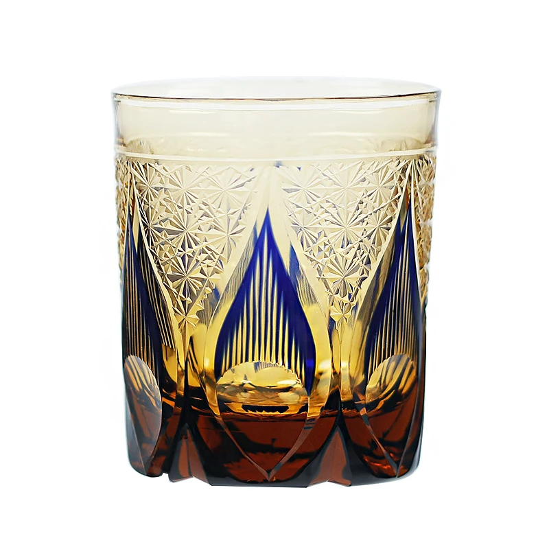 Handcrafted Edo Kiriko Colored Crystal Whisky Cup With Candle-light pattern Hand Cut Design Cocktail Glass With Gift Box 1PC