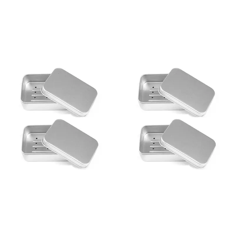 4 Aluminium Soap Dishes With Draining Rack,Moisture-Resistant, Rustproof Metal Soap Dishes For Home Or Travel