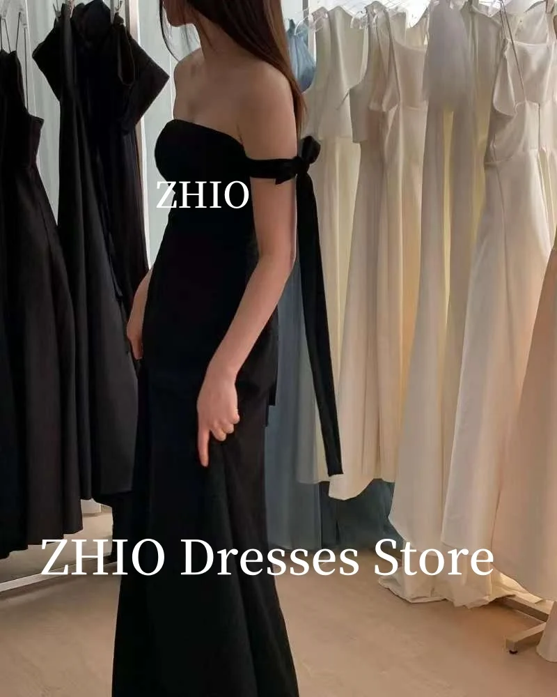 ZHIO Elegant Black Wedding Party Dress with Scarf A-Line Evening Gowns Korea Photo Shoot Dresses Formal Occasion Customized