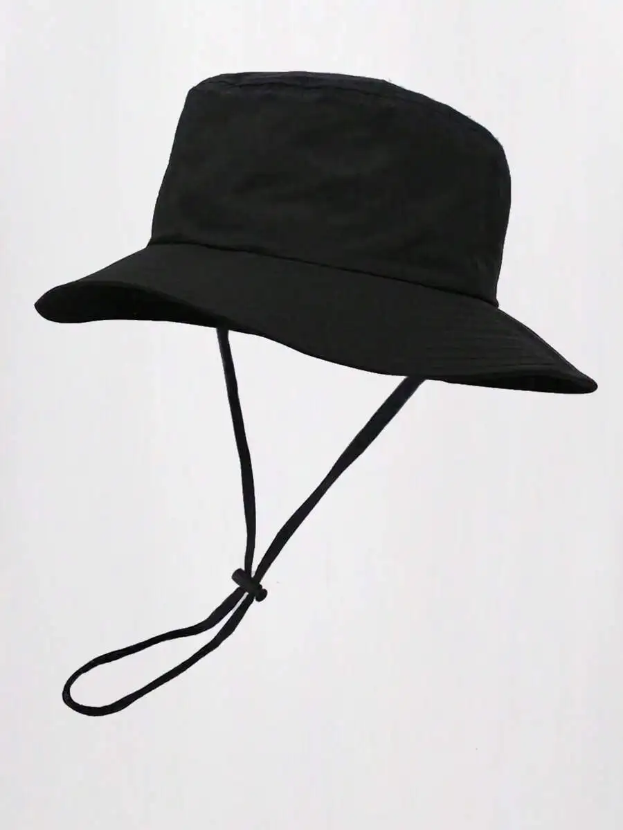 1pc Unisex Solid Color Drawstring Bucket Hat, Outdoor Travel Hiking Casual Lightweight Fashionable Sun Hat,Suitable For All Ages