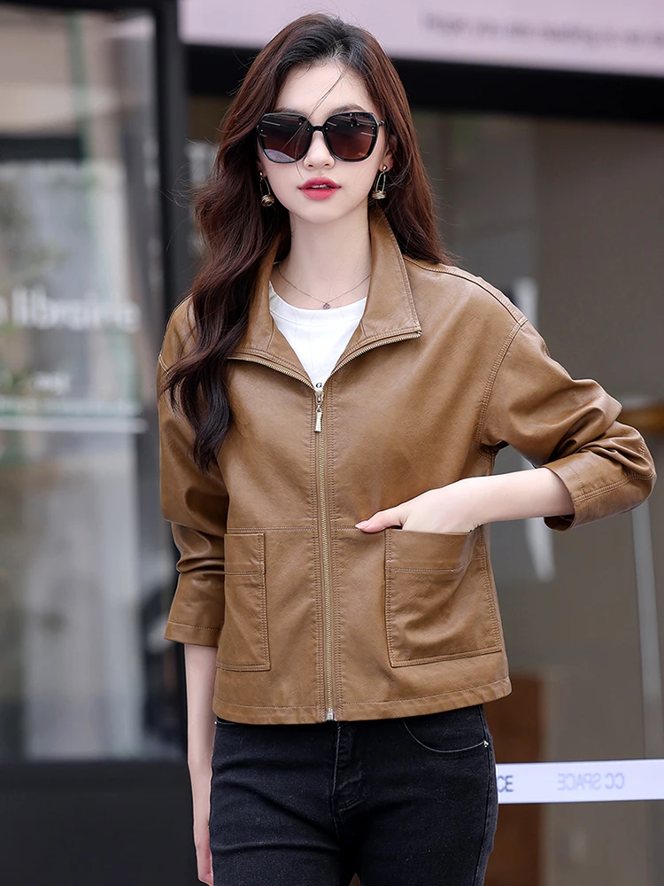   Napa-Lammlederjacke für Damen, Oberbekleidung für Frühling und Herbst, Neue Kollektion, Kleine Größen, Hochwertige Bikerjacke mit Reißverschluss
