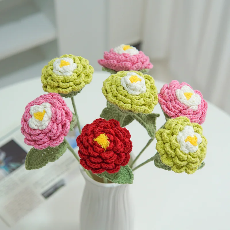 

5 PCS Artificial Peony Flower Bouquet Creative Handmade Wool Weaving Simulation Flower Party DIY Decor