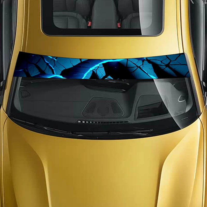 Stiker blok depan mobil dengan lukisan dekoratif belahan api biru, cocok untuk mobil SUV truk, kendaraan luar ruangan