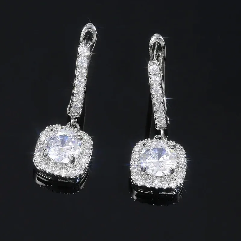 

Jianjie Light Luxury Women’s Exquisite Sparking Cubic Zirconia Square Earrings Banquet Party Female Gifts Tide