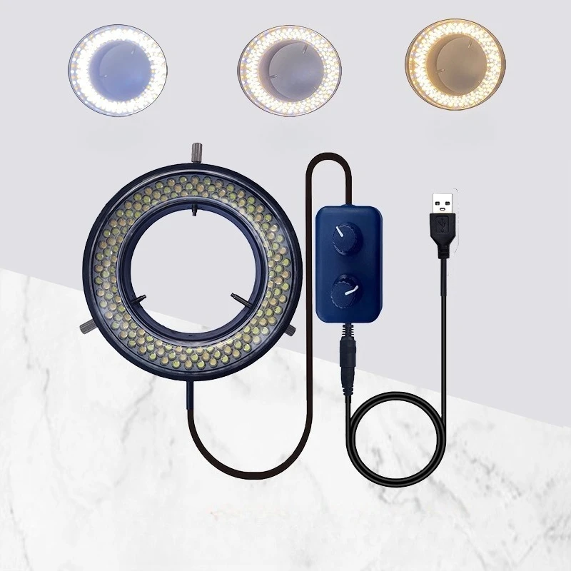 USB 5V Microscope Ring Light Source LED Illuminant Lamp Cool and Warm Three Color Spotlight Adjustable 144PCS Bead