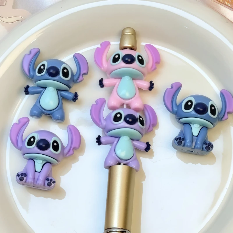 12 piezas de cuentas de goma tridimensionales con diseño de Stitch de dibujos animados, con agujeros, para manualidades, accesorios de joyería para cadenas de teléfonos móviles.