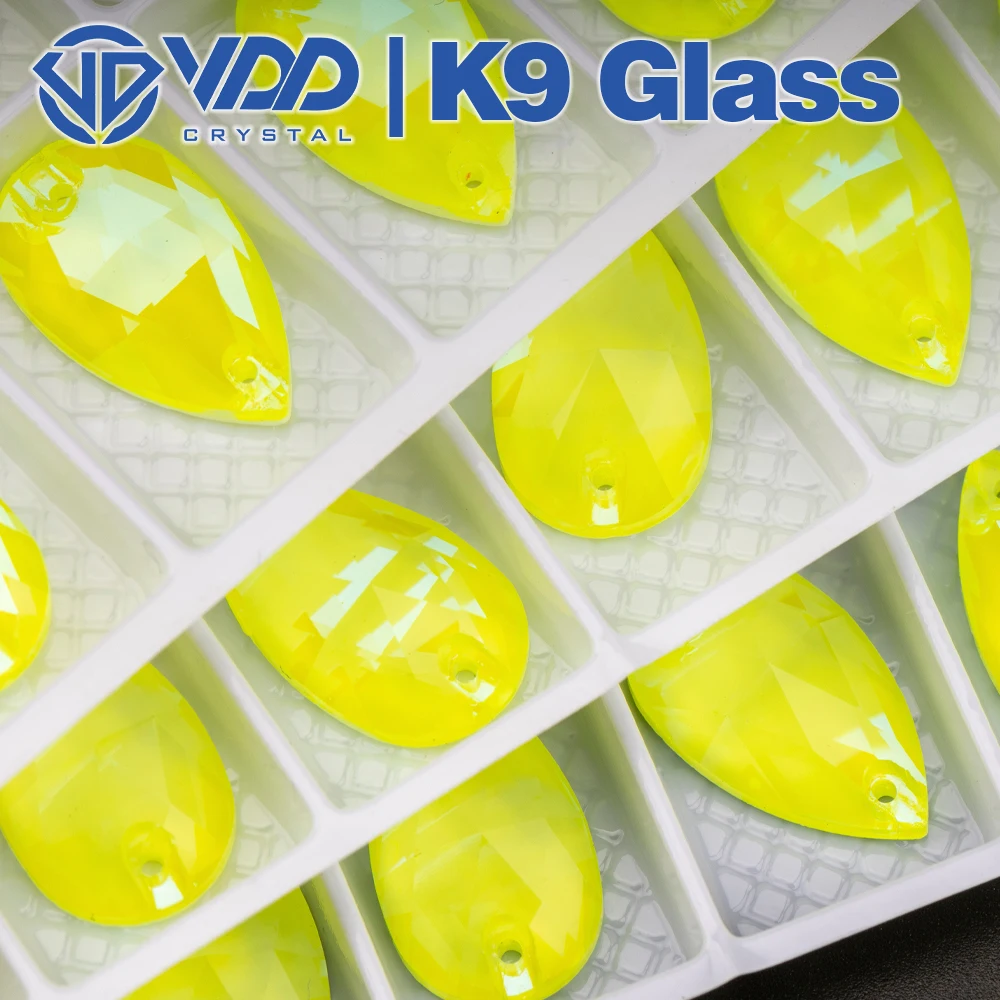 VDD Neon Lemon Pear K9 Glass Sewing Crystals AAAAA Sew On Rhinestones Flatback Stones For DIY Crafts Clothes Decorations Dress