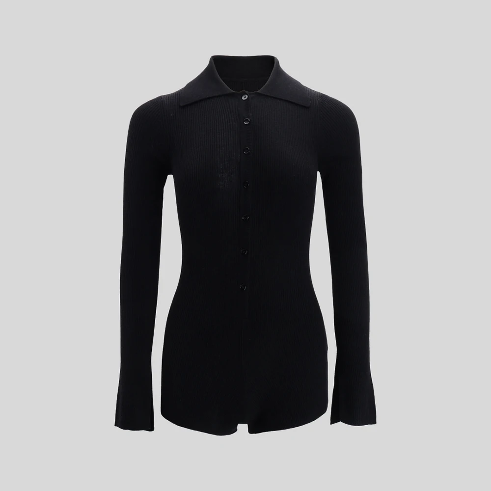 

100% Wool Fine-Striped Women's Jumpsuit Shorts Elegant Commuter Polo-Neck Long-Sleeve Knit One Piece 2025 Winter New Arrival Y2K