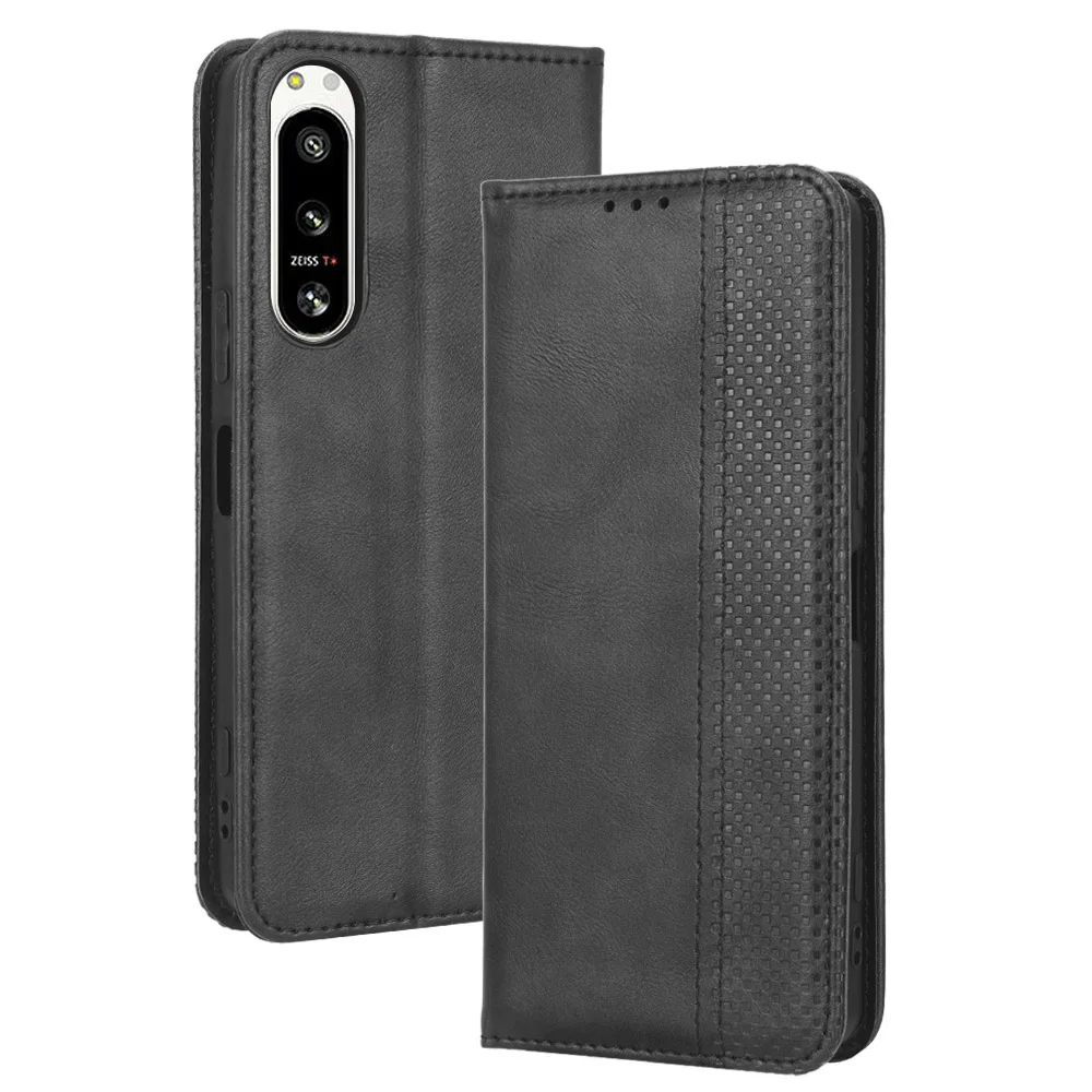 Flip Retro Style Leather Magnetic Closure Phone Cover For Sony Xperia 5 IV 6.1 inch Card Slot Wallet Fall prevention Case