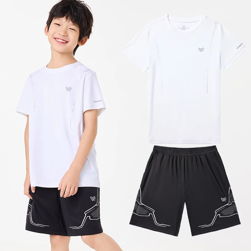 

Summer One Set Youth Boys Quick Dry Shirt and Shorts Short Sleeves Dry-Fit Clothes Sports Pants for Running Basketball Football