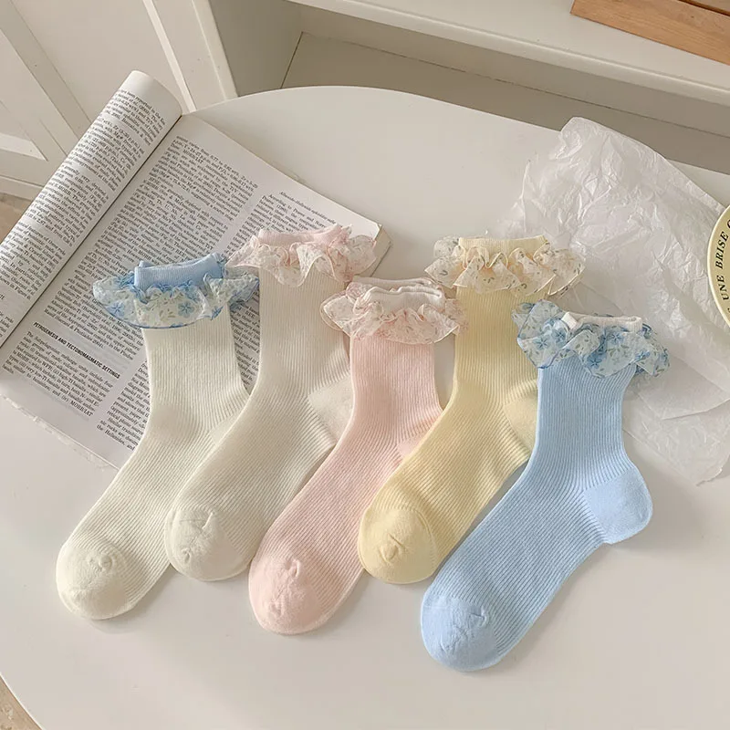 Ballet Lace Socks Children Korean Girl Feeling Sweet Floral Tube Socks Summer Thin Breathable Versatile Jk Socks