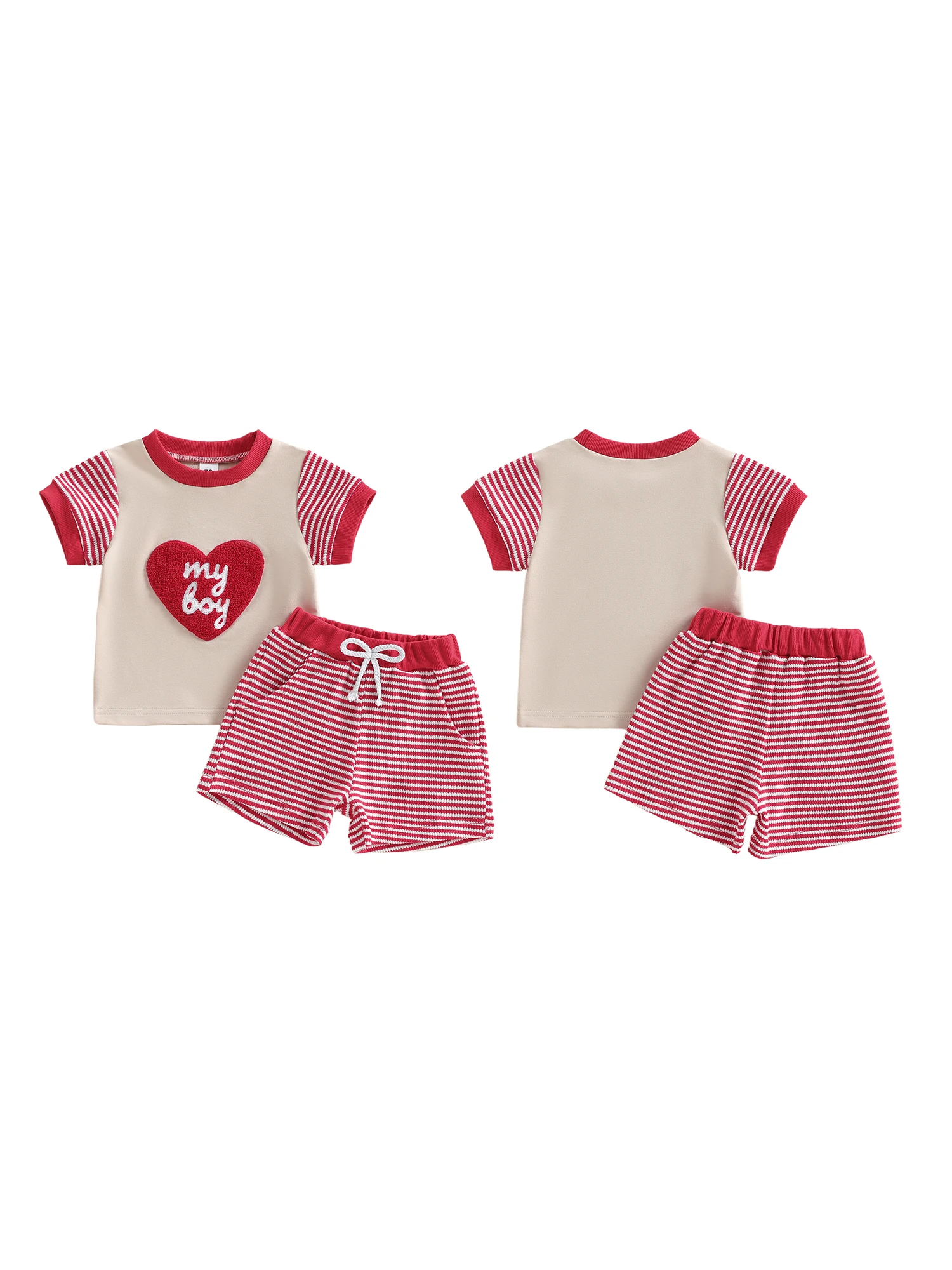 رائعتين طفل بنين عيد الحب الملابس القلب طباعة طاقم الرقبة المحملة مرونة الخصر السراويل 2 قطعة الزي مجموعة للأطفال #4