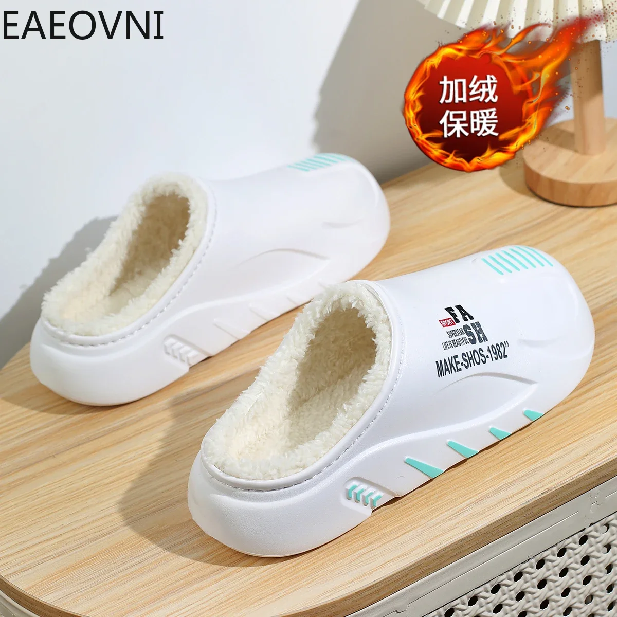 Eva Slipper for Men Home Slippers Velvet Thickening Round Toe Warm Plush Anti-wear EAEOVNI Slip-on Popular Model Winter Shoes