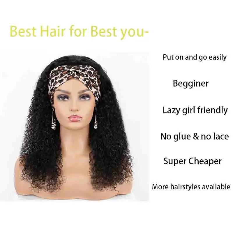 Headband Wig Human Hair Deep Wave Headband Human Hair Machine Made Wigs Curly Hair Headband Half Wigs for Black Women Human Hair