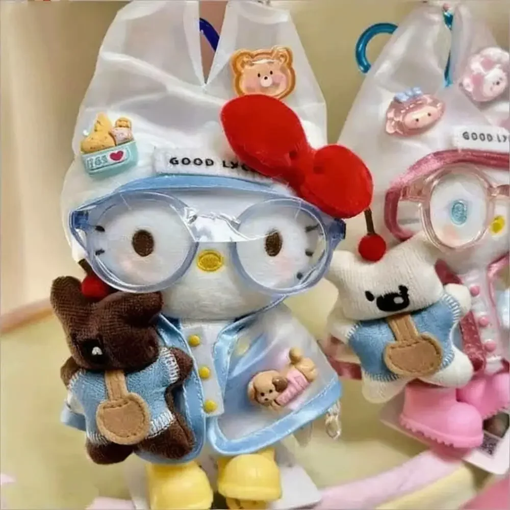 

Sanrio Hello Kitty Raincoat Style Plush Keychain with Bow Glasses Handheld Bear Doll Bag Charm Pendant