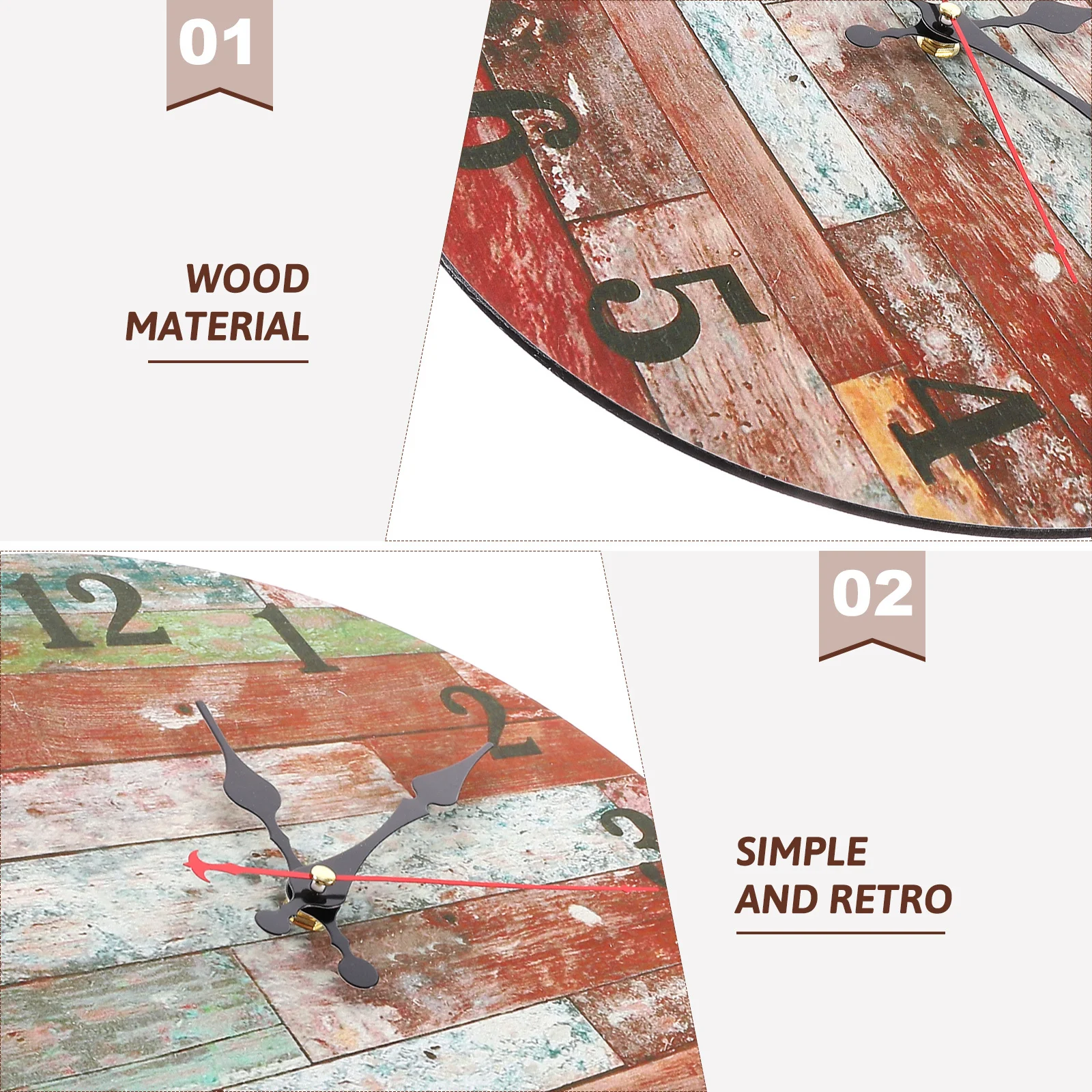 

Simple Vintage Wall Clock Frameless Arabic Numerals Design Quiet Mute Hanging Clock for Office Home Cafe Indoor Decor