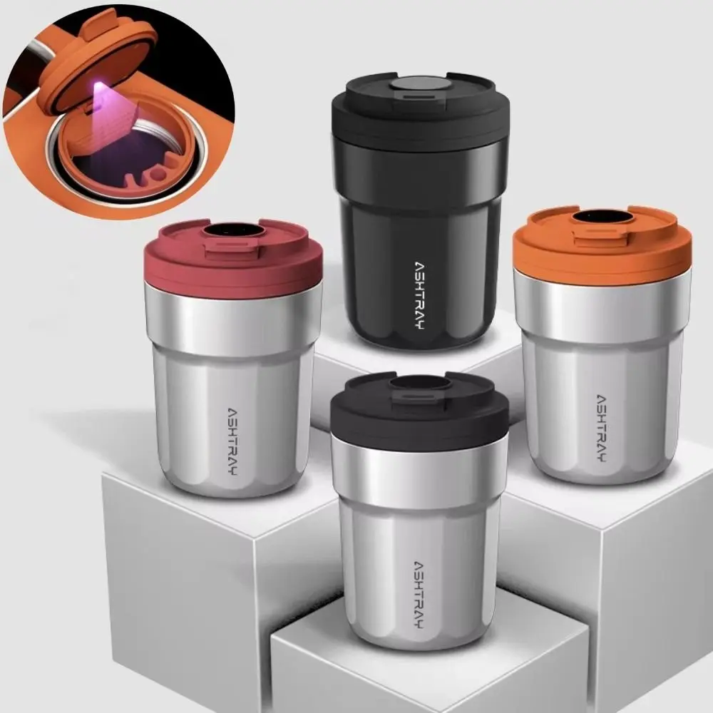 New Coffee Cup Style Car Ashtray 7 Color LED Light Metal Lining Garbage Storage Cup ABS Shell with Lid Car Ash Holder Car