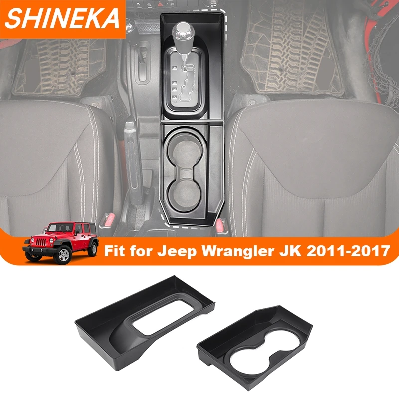 SHINEKA Stowing Tidying Gear Shift Panel Storage Box for Jeep Wrangler JK 2011-2017 Car Interior Organizer Accessories ABS Black