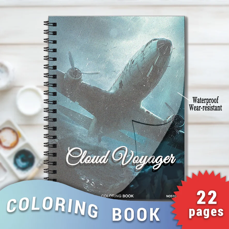 Cloud Voyager Coloring Book - 8.3 x 11.2 inches 22 pages of airplane coloring book - helps relieve stress and emotions, positive