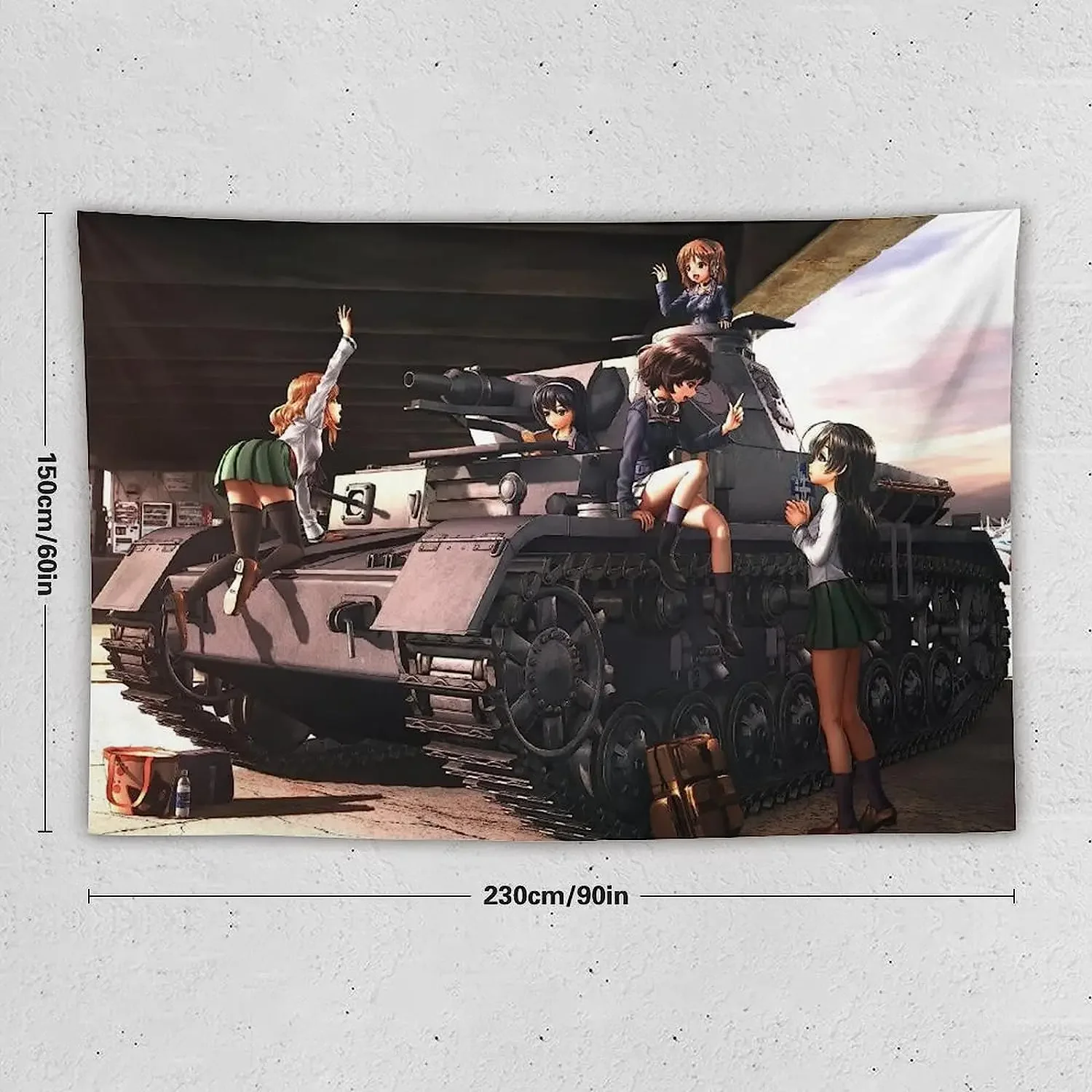 Japanese Comedy Anime Girls Und Panzer Poster Polyester Tapestry Prints Room Aesthetic Wall Art Bedroom Tapestries Walls