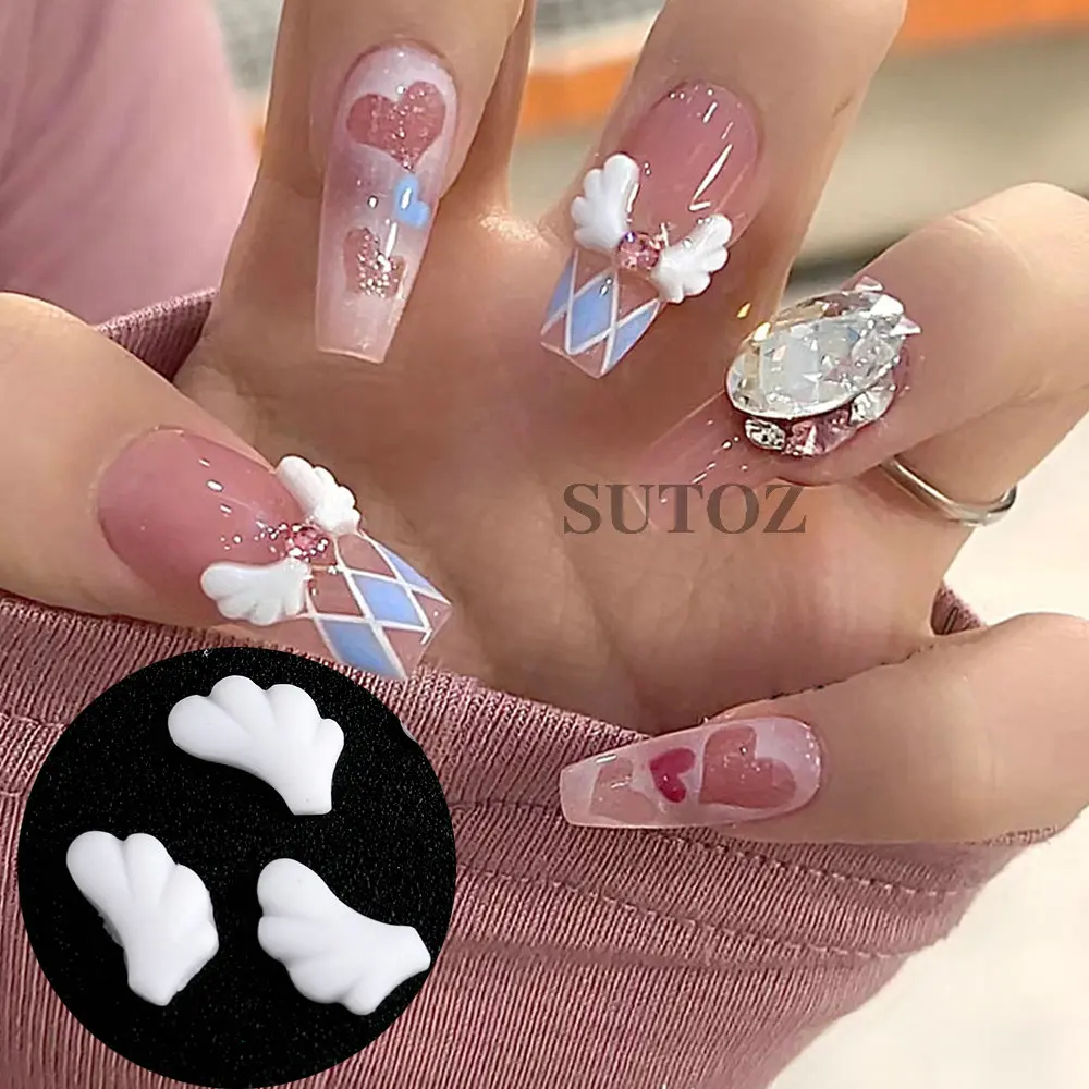 LEBXCB-adornos de alas 3D para uñas, accesorios Kawaii, ala de Ángel blanca, rosa, cristal, luna, estrellas, gemas de corazón, manicura coreana