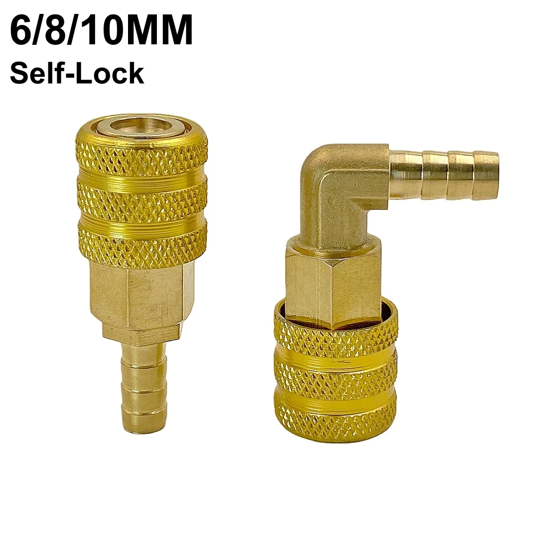 Tire Valve Connector Clamp Chuck Self-Lock Quick Connect With Barb Tail Fitting 6/8/10MM Universal Air Chuck Inflator Connector