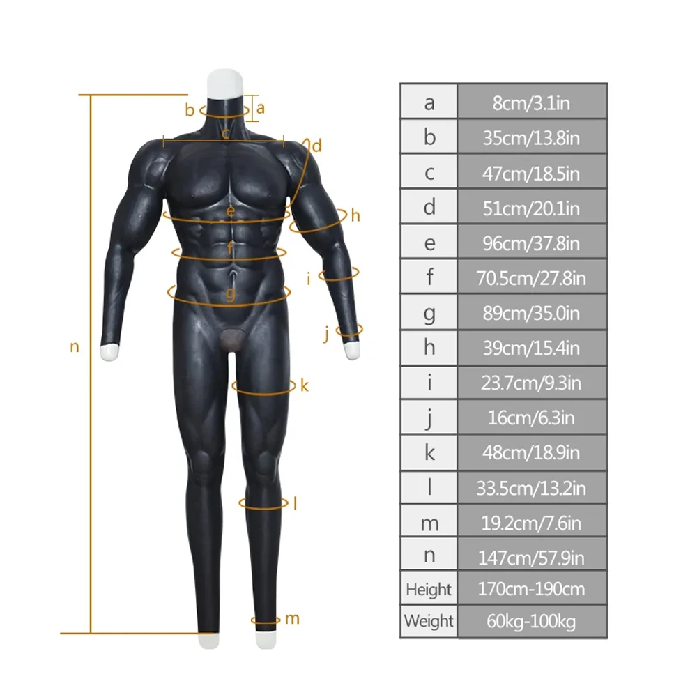 Black Color Muscle Bodysuit Silicone Male Fake Chest Artificial Simulation Muscles Crossdressing Clothes Full Body Suit Cosplay