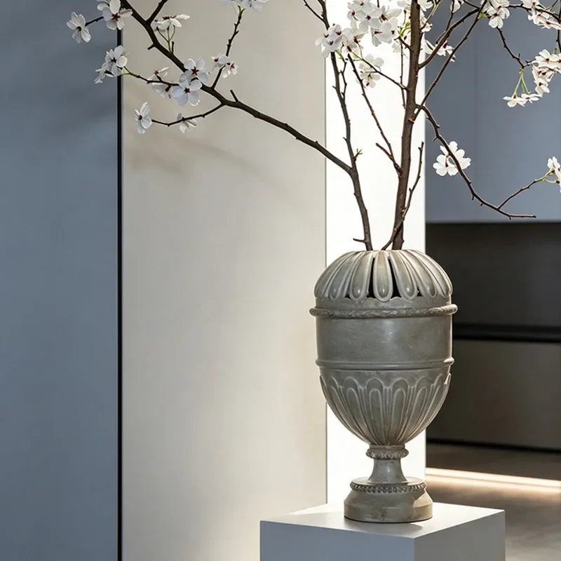French Imitation Jade Retro Vase High End Art Flower Ornament for Hotel Restaurant Bedroom Entrance Home Decor