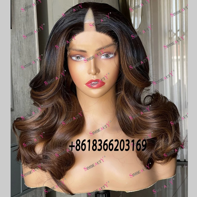 Ombre Chestnut Brown Loose Wave 100% Human Hair 1x4 U Shaped Wigs Adjustable 180Density Short Middle V Part Wigs Natural Hair