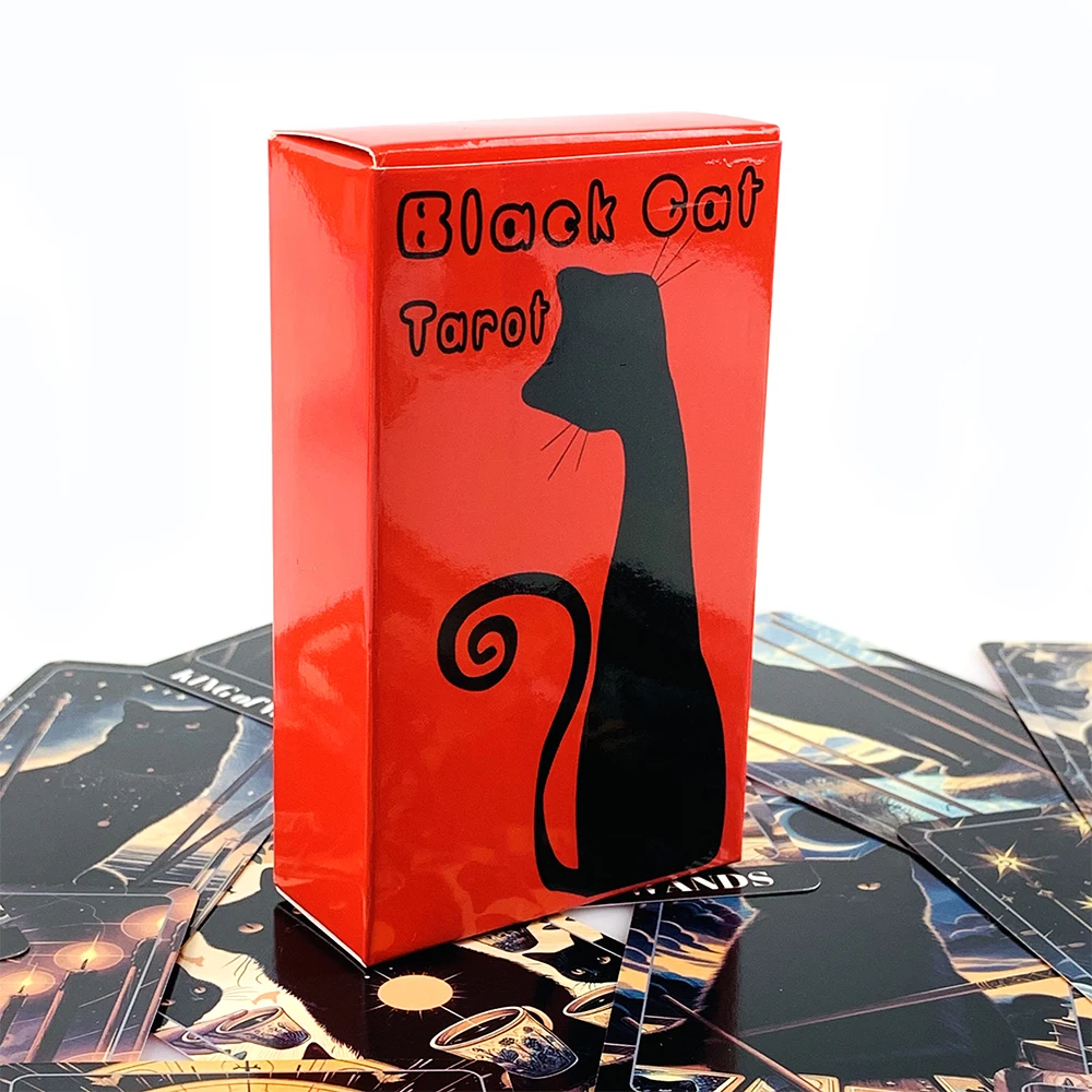 Jeu de cartes de tarot chat noir, cartes de divination anglaises, thème chat noir mignon, jeu de société de divination, méditation spirituelle, cartes de tarot
