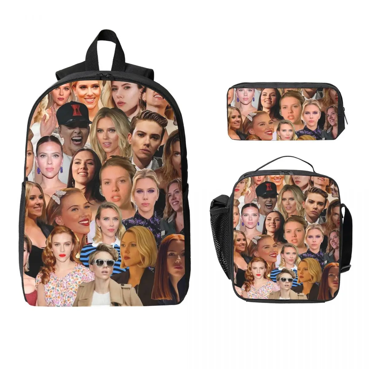 Scarlett Johansson Photo Collage Backpack Student BookBag School Bag Laptop Shoulder Bags 3ps Insulated Lunch Bag Pencil Case