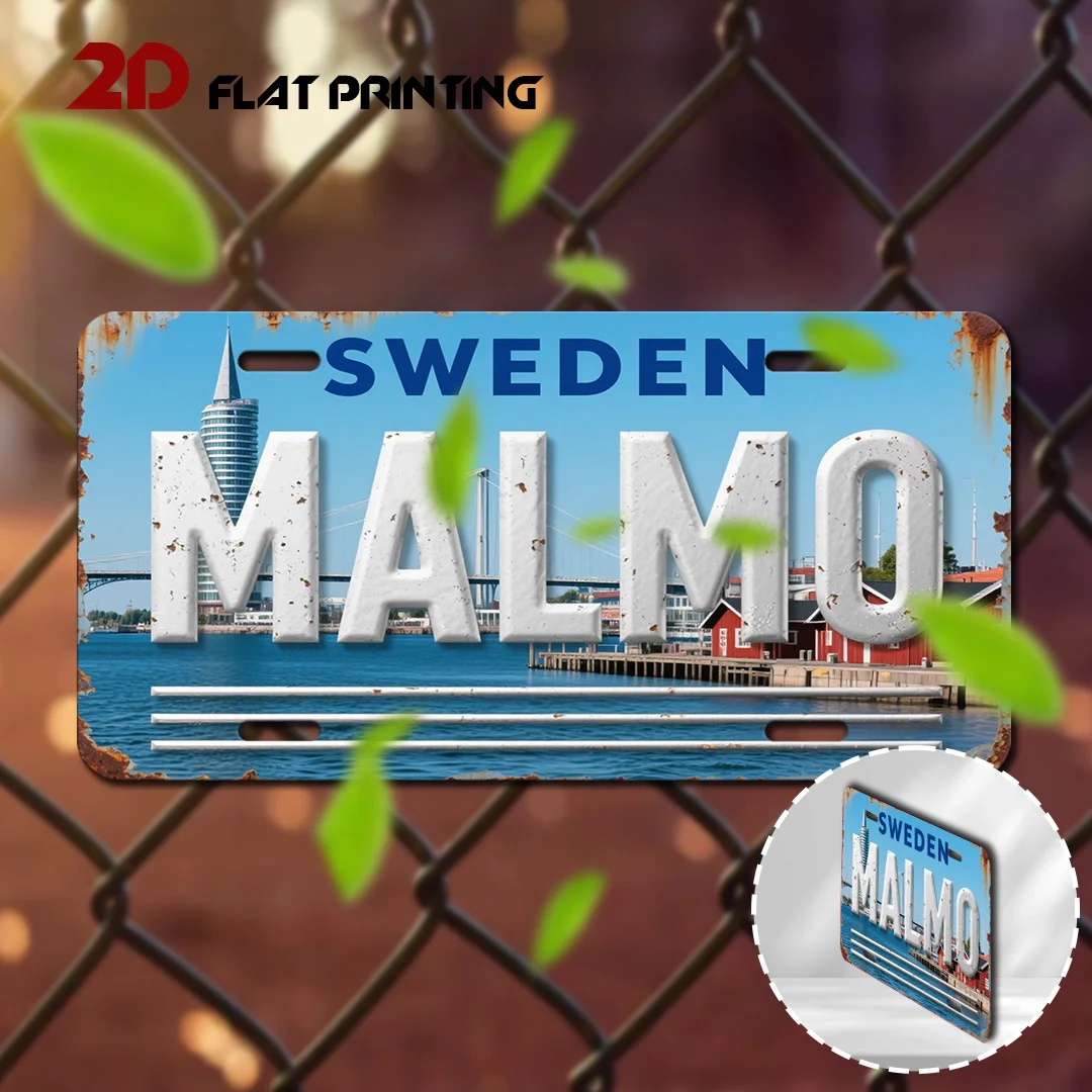 2D Flat, 1pc Sweden Malmo Metal Wall Art Sign- Old City Scene Decoration, Malmo City Scene Design, 6