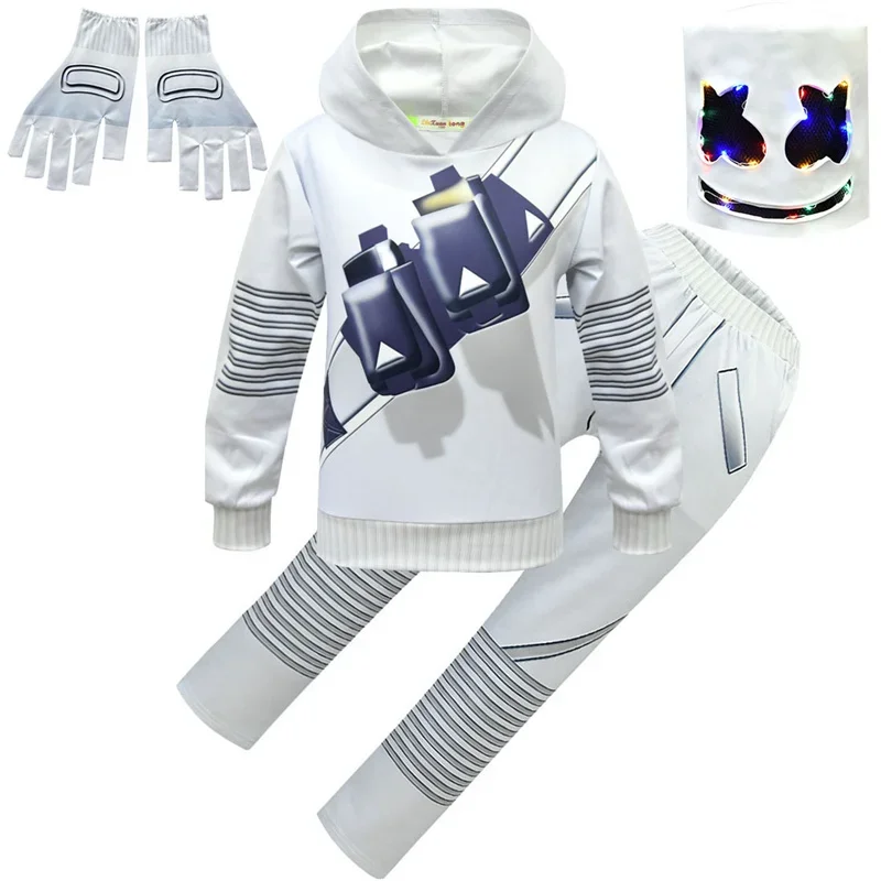 Kids Boys Halloween Costume DJ Rock Music Hoodies Sweatshirt Suit Smiling Face DJ Cosplay Costumes Girls Christmas Party Clothes