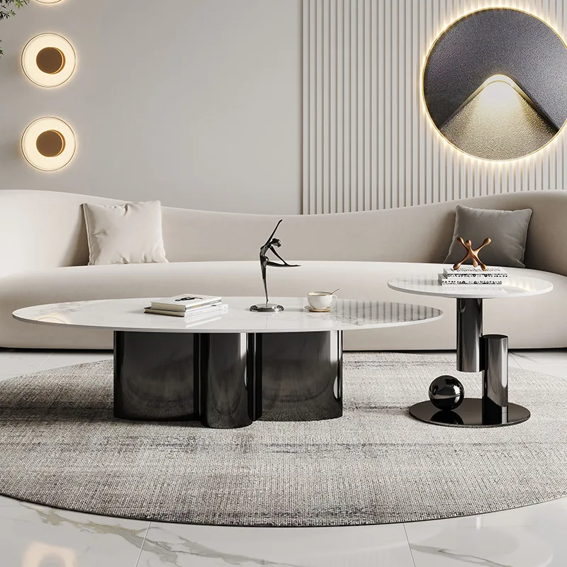 

Italian minimalist coffee table light luxury high-end modern style living room household small apartment stainless steel