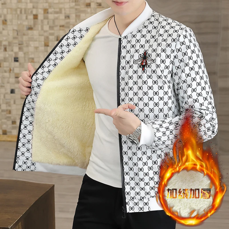 

Men's Fce Lined Thiened Baseball Collar Jaet Autumn Winter New Sle Youthful Plaid Embroidery Long Sve Slim Fit Ou...