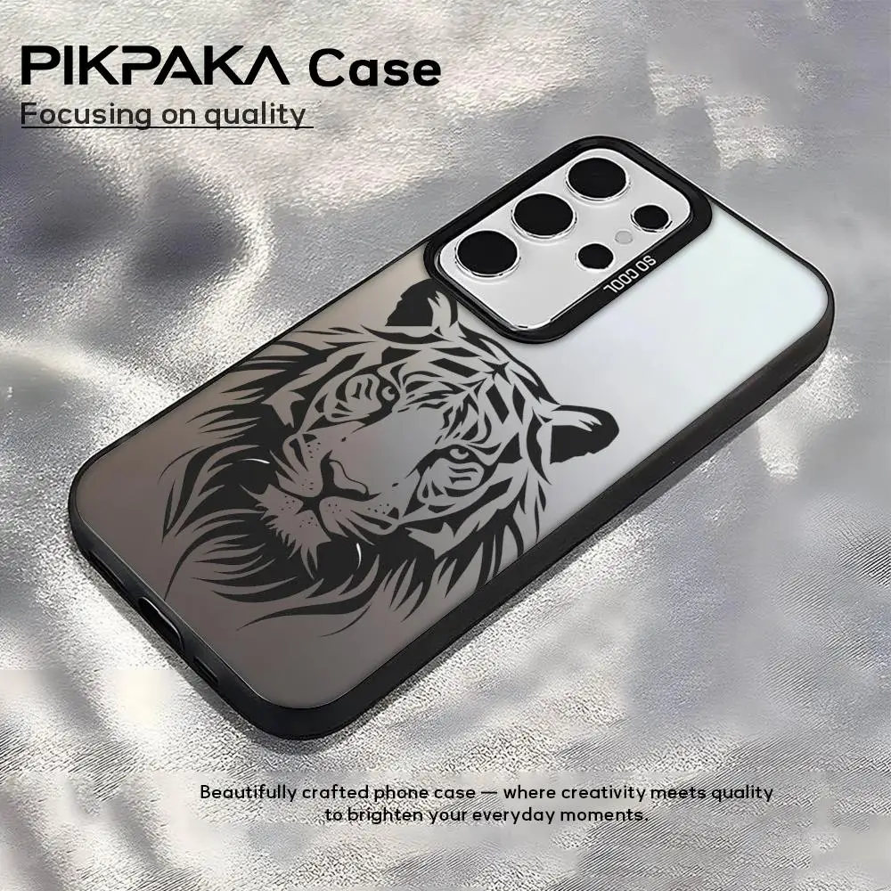 Domineering Tiger Phone Case For Samsung Galaxy S25 S24 S23 S22 S21 Ultra Plus Laser Hard Black White Purple Cases Cover