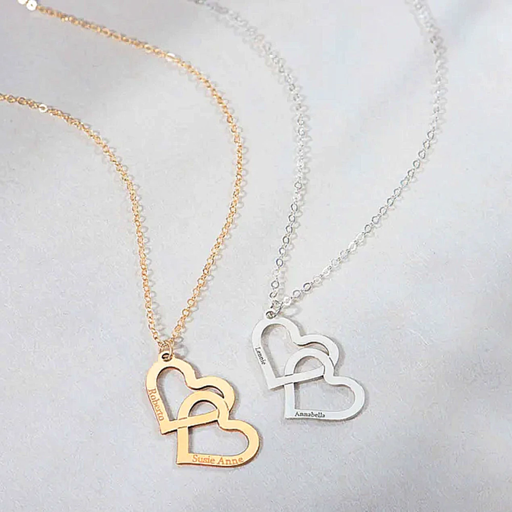 Custom Engraved Couple Name Necklace Personalised Heart Pendant Choker Stainless Steel Jewelry Gold Chains Valentine's Day Gifts