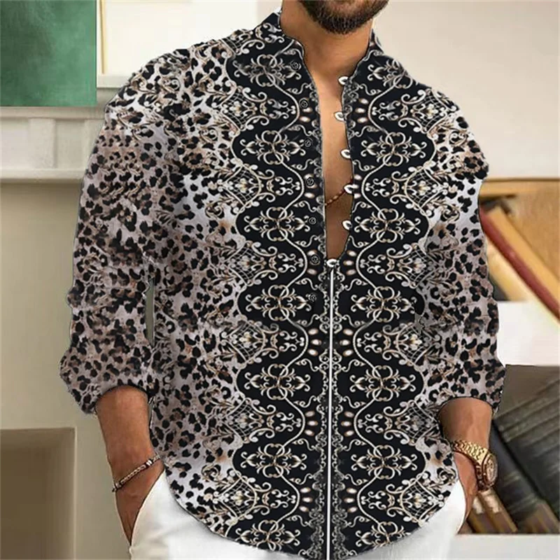 Mistura de linho masculina camisa havaiana, manga comprida, estilo casual, plus size, outono, venda quente