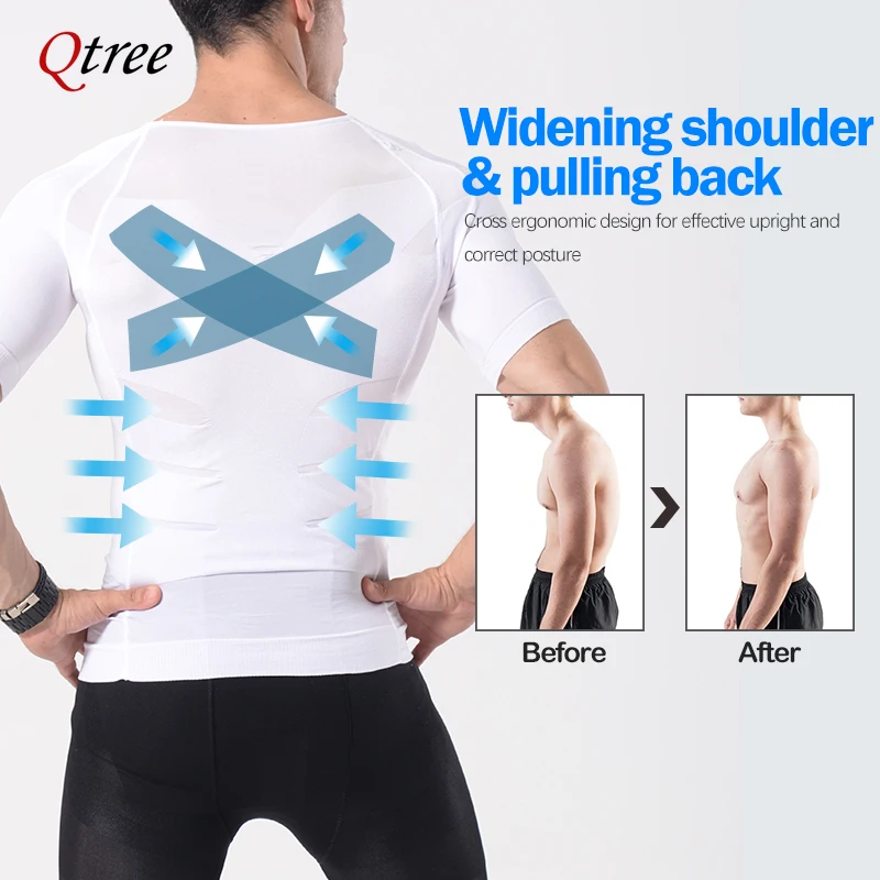 Qtree Men Body Shaper Waist Trainer Tummy Control Compression Shirts Weight Loss Slimming Underwear Seamless Abdomen Fitness