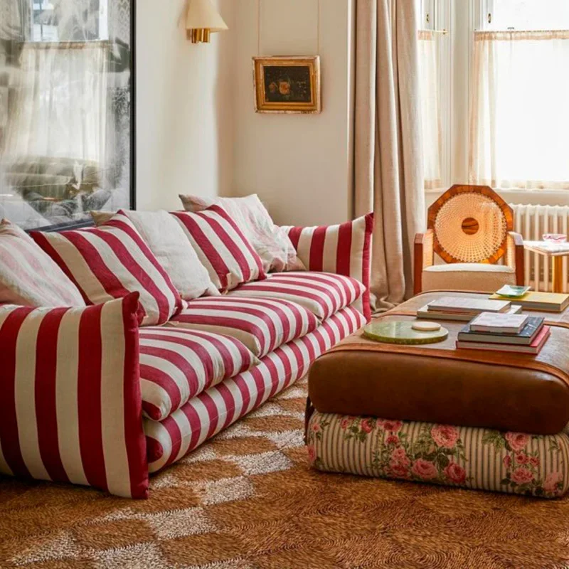 American retro striped sofa small apartment living room zebra pattern single chair simple casual color fabric combination sofa